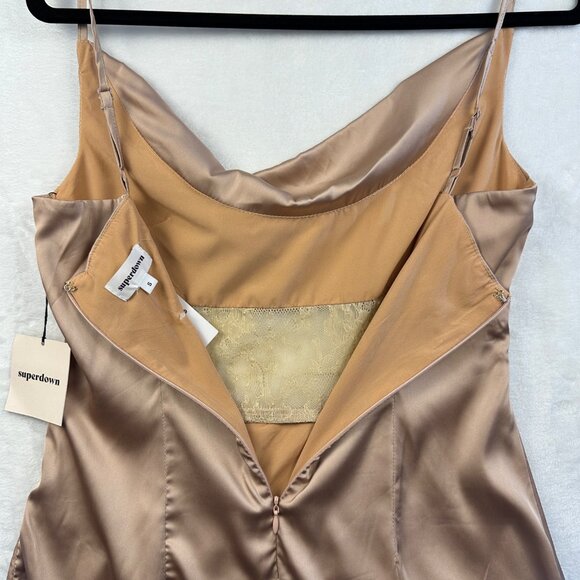 KLEID KATHERINE SUPERDOWN Satin Drape Lace Mini Dress Revolver Nude Size S PARTY - Picture 8 of 16